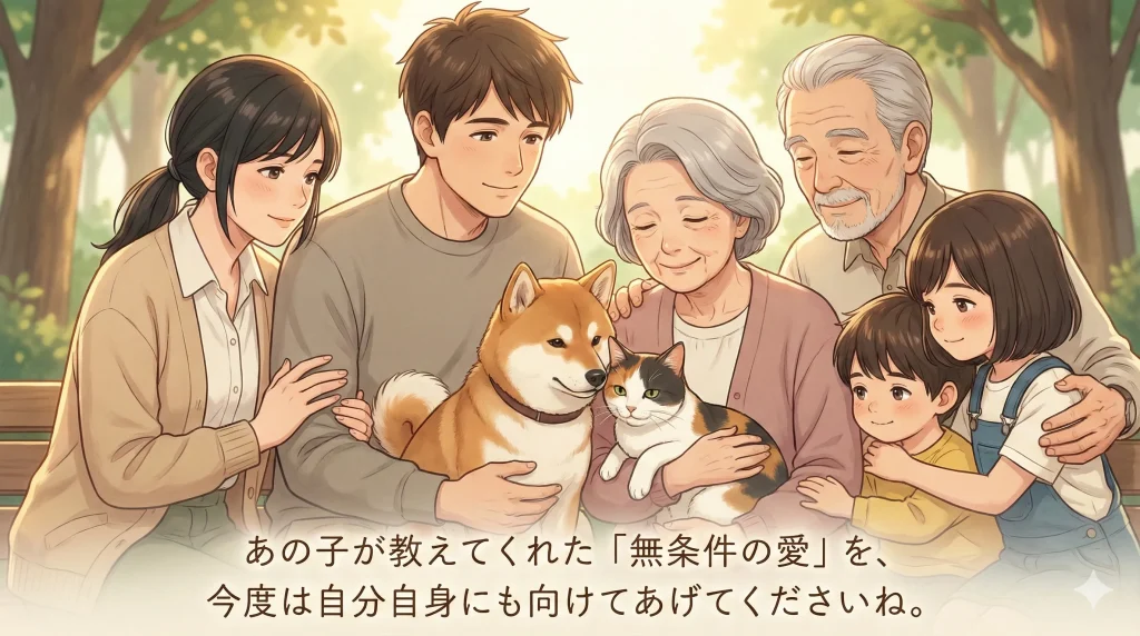 あの子が教えてくれた「無条件の愛」を、今度は自分自身にも向けてあげてくださいね。