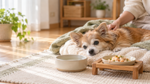 老犬の便秘や下痢と食事を見守る飼い主